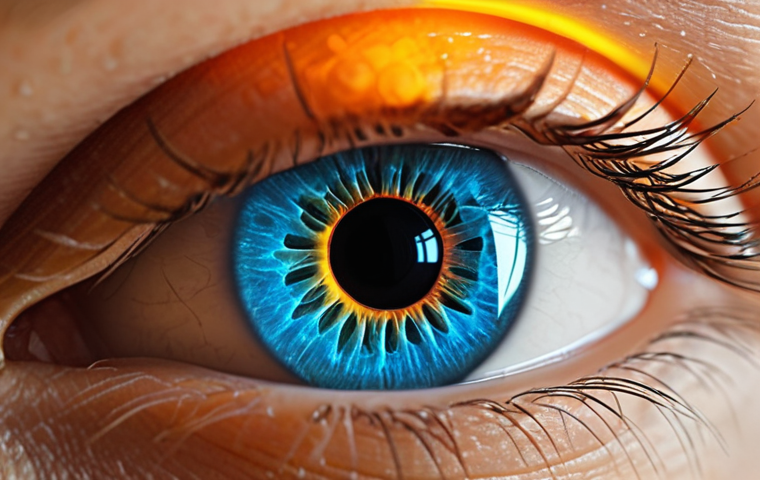 **Image Prompt 1: "Digital Guardian Eye"**
    A close-up, modern abstract depiction of a healthy human eye. The eye radiates a subtle, warm, golden-orange protective aura or shield, subtly integrated with stylized representations of Vitamin A molecules or beta-carotene shapes (like a carrot silhouette). In the blurred background, out of focus, are glowing digital screens (laptop, smartphone) emitting cool blue light, symbolizing digital eye strain. The overall mood is protective, clear, and serene, highlighting how Vitamin A guards vision in the digital age. High resolution, vibrant colors, soft lighting.