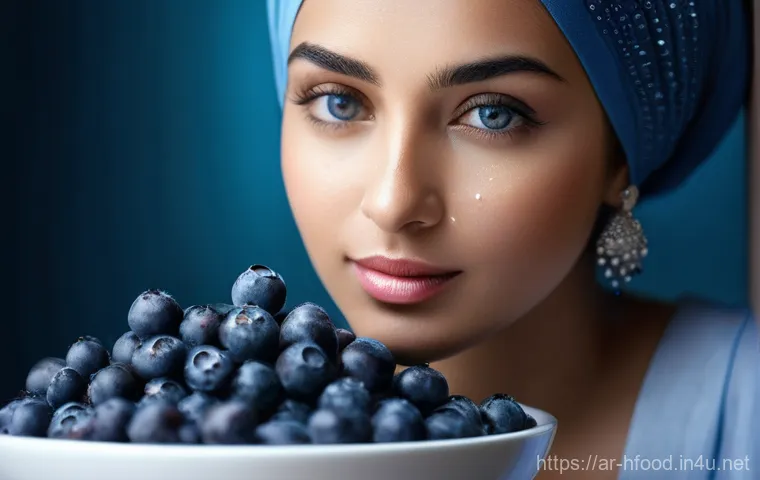 블루베리의 항산화 효능과 섭취 방법 - **Prompt:** "A beautifully composed close-up shot of a vibrant bowl of fresh blueberries, glistening...