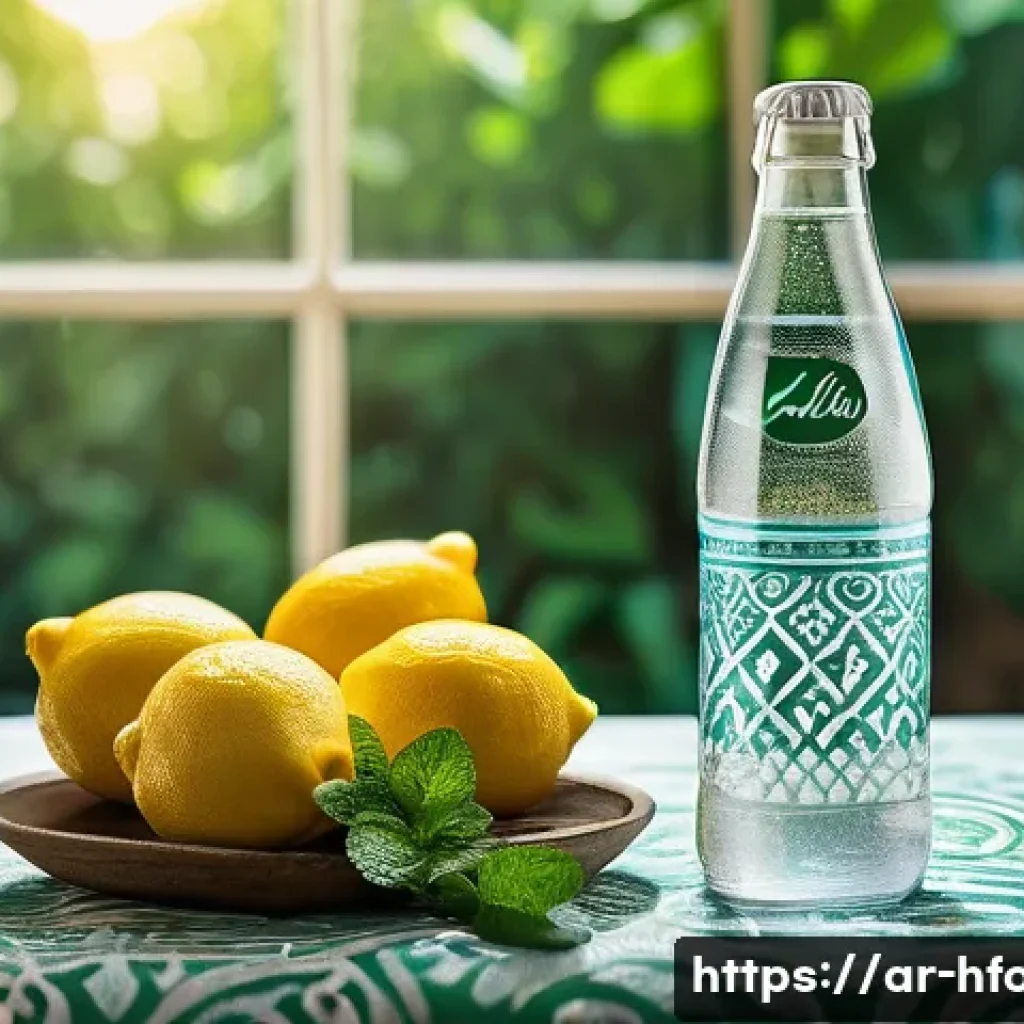 건강한 음료  천연 탄산수 추천 - A vibrant and refreshing scene showing a clear glass bottle of natural sparkling water with visible ...