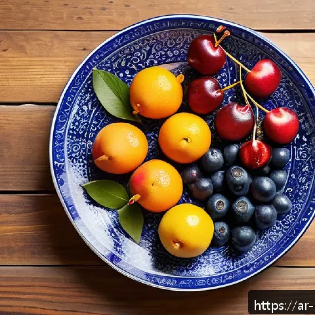 항산화 성분이 많은 슈퍼푸드 - A vibrant, detailed still life of fresh seasonal fruits popular in Arabic cuisine, featuring ripe bl...