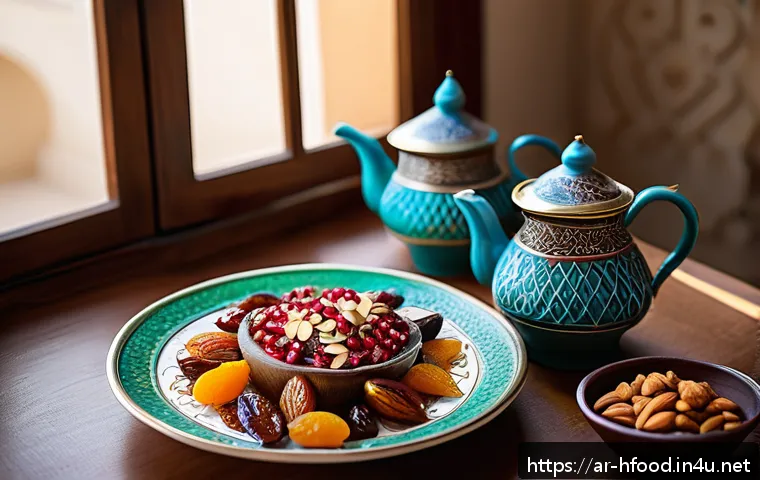 저지방 고단백 스낵 추천 - A vibrant, culturally rich Middle Eastern kitchen scene featuring a traditional wooden table set wit...