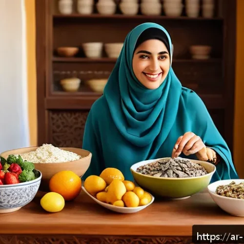 뼈 건강을 위한 칼슘 보충 방법 - A vibrant Middle Eastern kitchen scene featuring a traditional wooden table set with natural calcium...