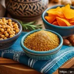 글루텐 프리 스낵 브랜드 추천 - A vibrant and inviting Middle Eastern-style kitchen scene featuring a diverse assortment of gluten-f...
